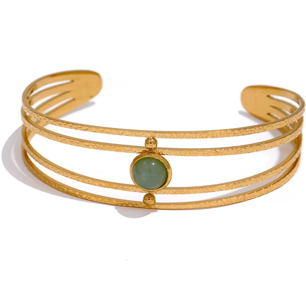 Brazalete dorado con Piedra Aventurina verde DELUXE