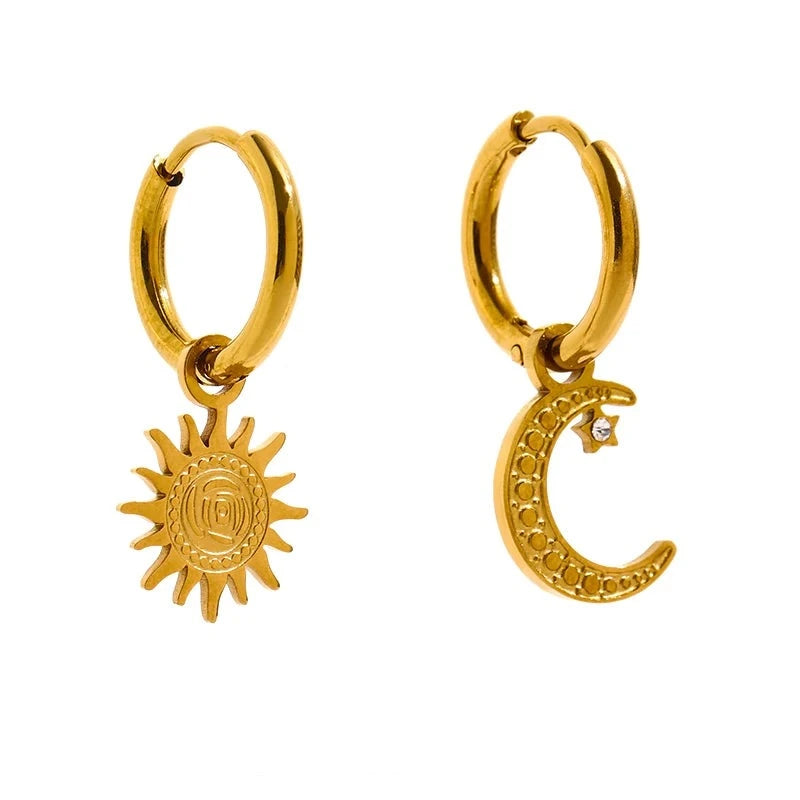 Pendientes Sol y Luna de Acero Inoxidable Mujer