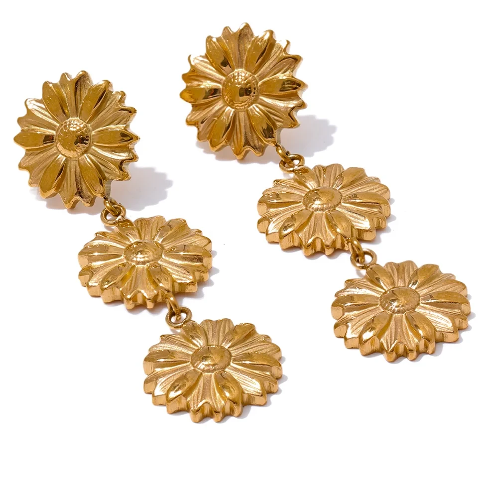 Pendientes Largos de Flores dorados DELUXE