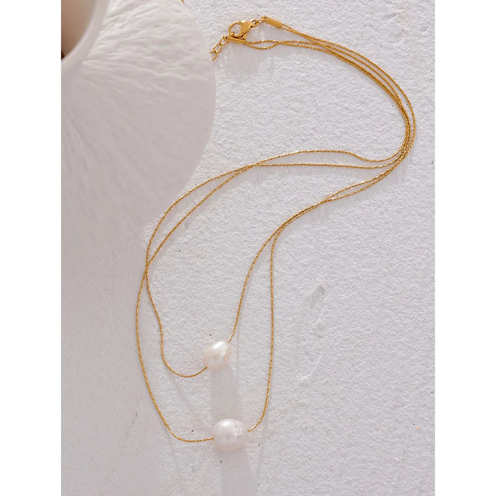 Collares minimalistas con Perlas de agua dulce en dorado o plateado DELUXE